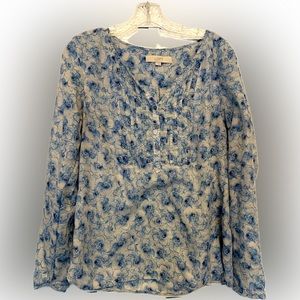 Ann Taylor LOFT Blue Floral Long Sleeve Shirt